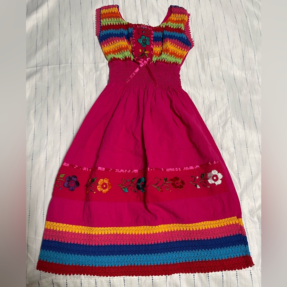 Mexican Dress - Colorful Kids Dress with Embroidered Design